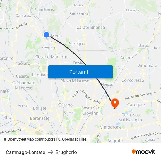 Camnago-Lentate to Brugherio map