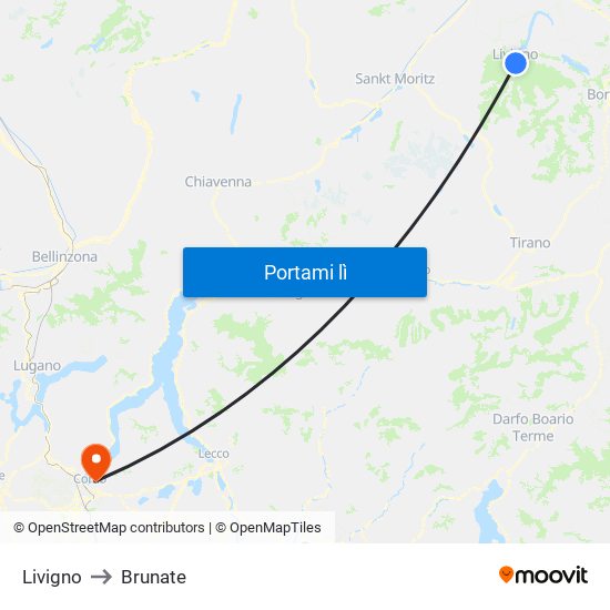 Livigno to Brunate map