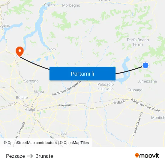Pezzaze to Brunate map