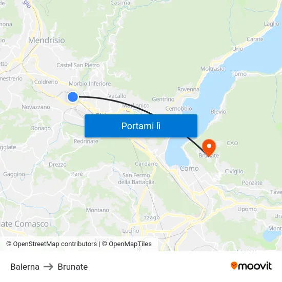 Balerna to Brunate map