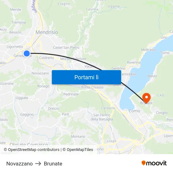 Novazzano to Brunate map