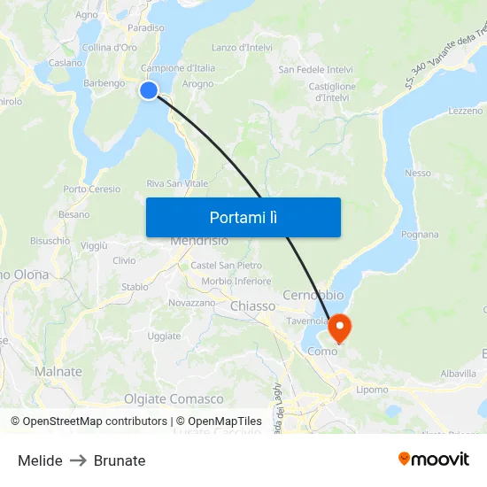 Melide to Brunate map