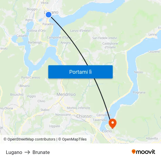 Lugano to Brunate map
