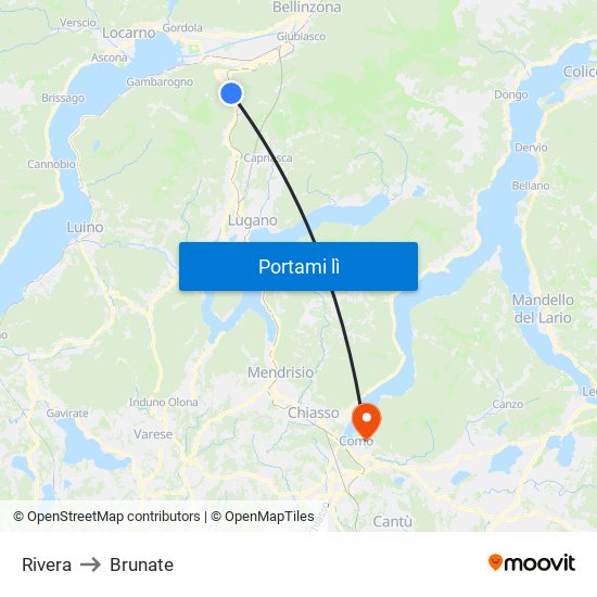 Rivera to Brunate map