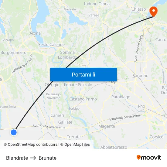 Biandrate to Brunate map