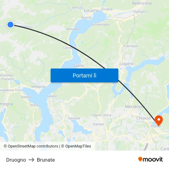 Druogno to Brunate map