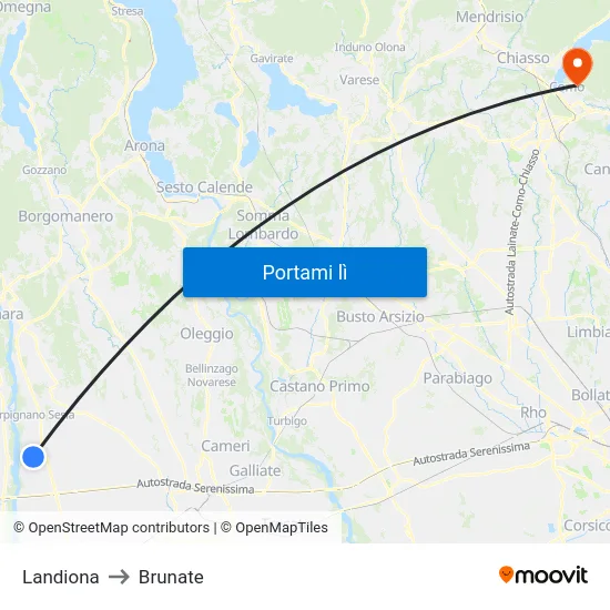 Landiona to Brunate map