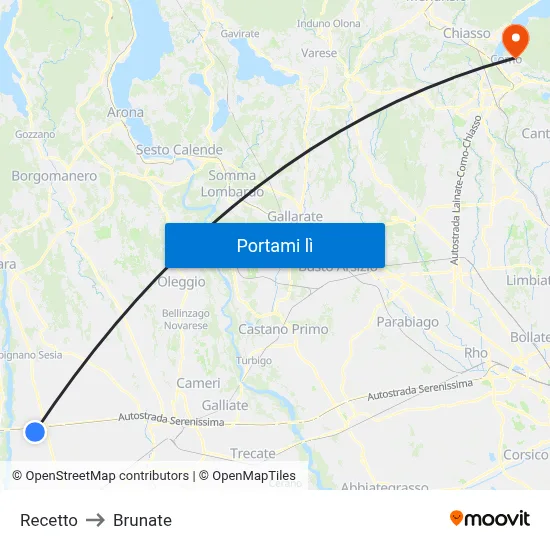 Recetto to Brunate map