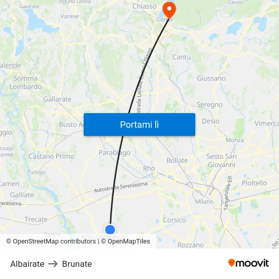 Albairate to Brunate map