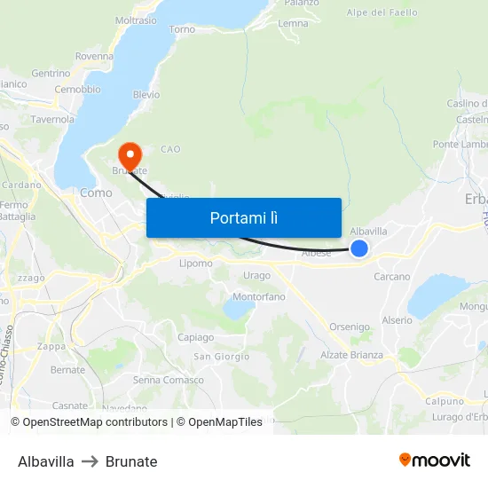 Albavilla to Brunate map