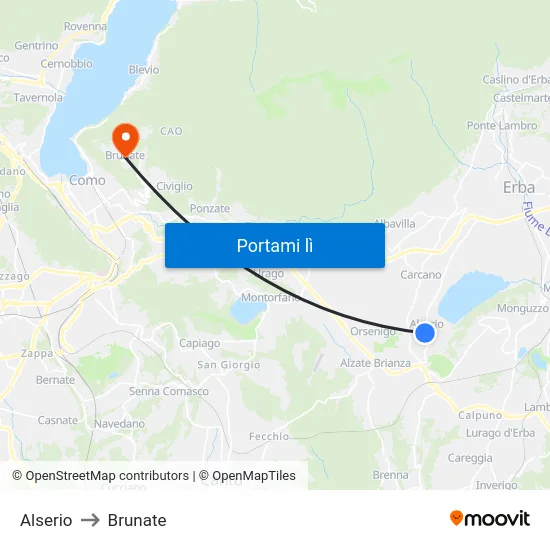 Alserio to Brunate map