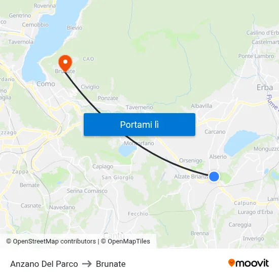 Anzano Del Parco to Brunate map