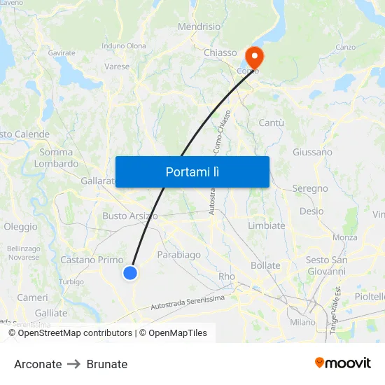 Arconate to Brunate map