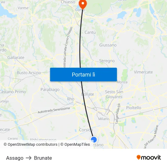 Assago to Brunate map