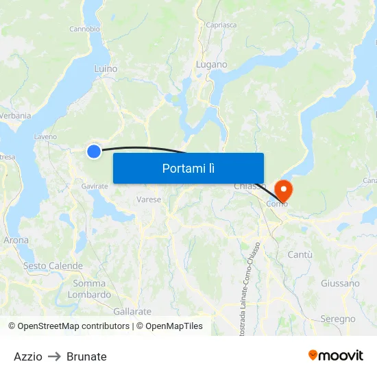 Azzio to Brunate map