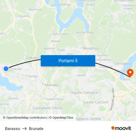 Barasso to Brunate map
