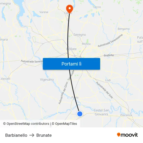 Barbianello to Brunate map