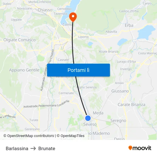 Barlassina to Brunate map