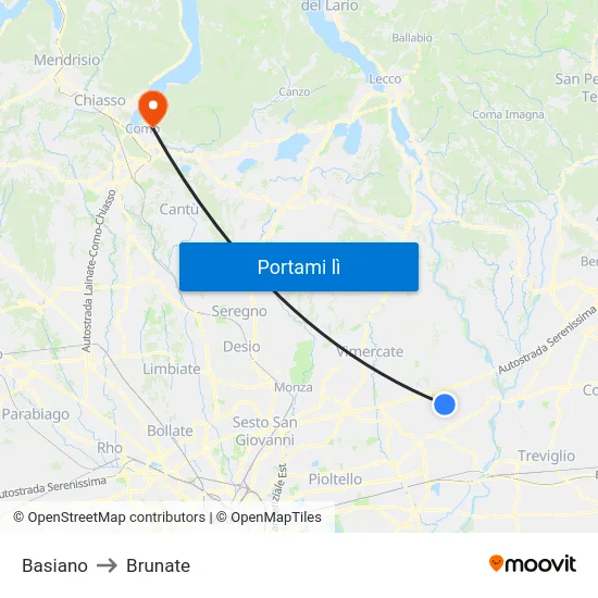 Basiano to Brunate map