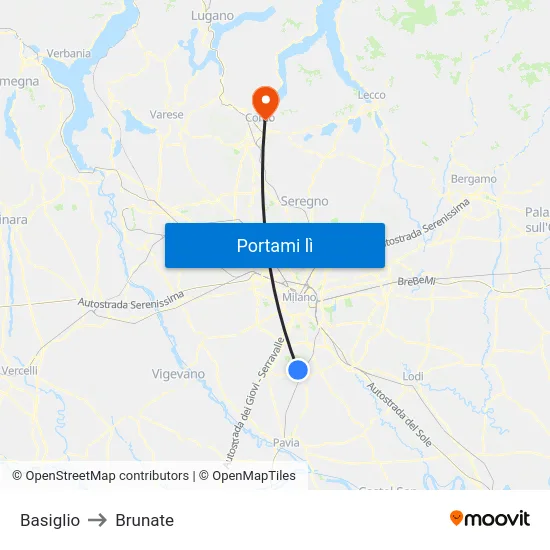 Basiglio to Brunate map