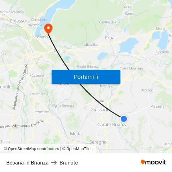 Besana In Brianza to Brunate map