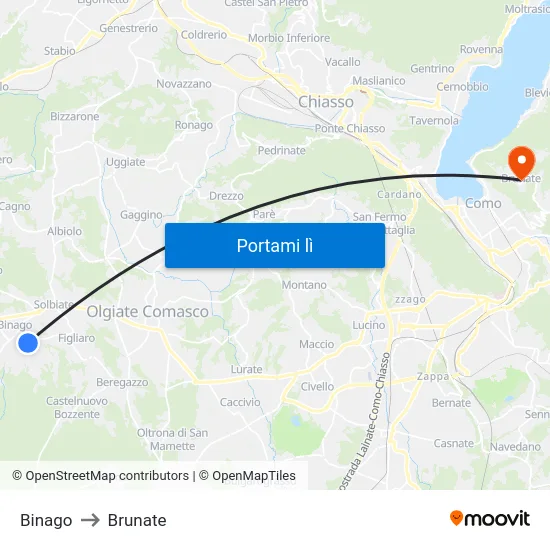 Binago to Brunate map