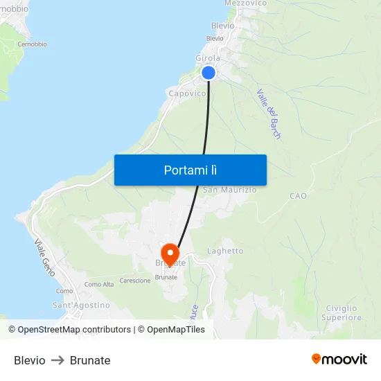 Blevio to Brunate map