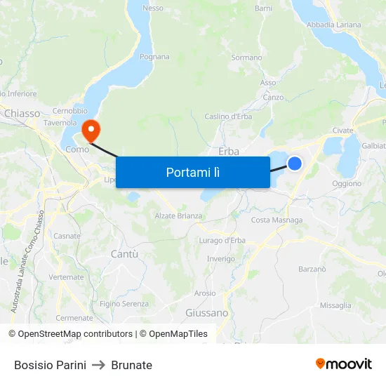 Bosisio Parini to Brunate map