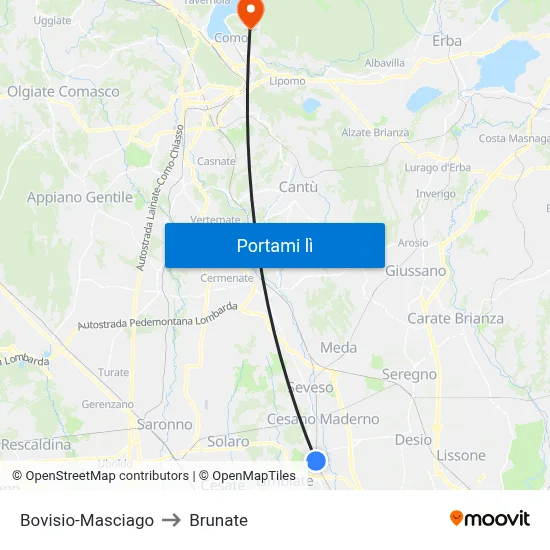 Bovisio-Masciago to Brunate map