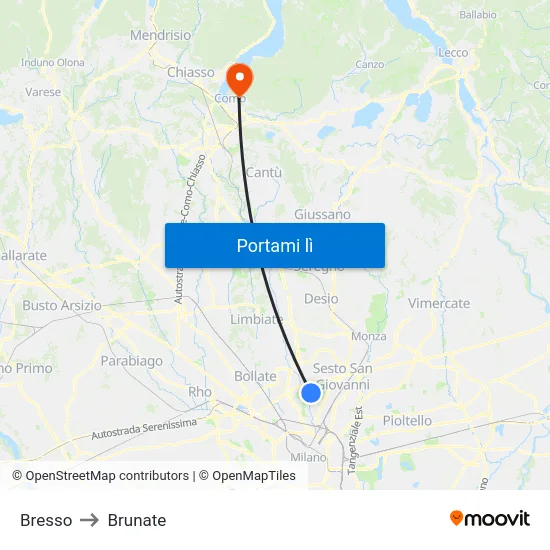 Bresso to Brunate map