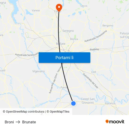 Broni to Brunate map