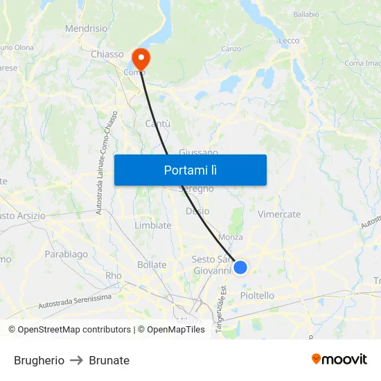 Brugherio to Brunate map