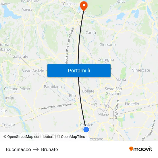 Buccinasco to Brunate map