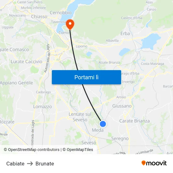 Cabiate to Brunate map