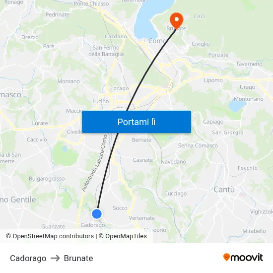Cadorago to Brunate map