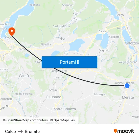 Calco to Brunate map