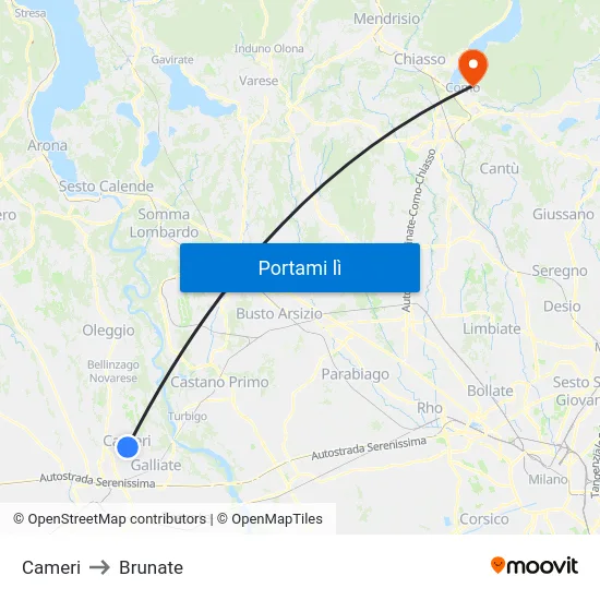 Cameri to Brunate map