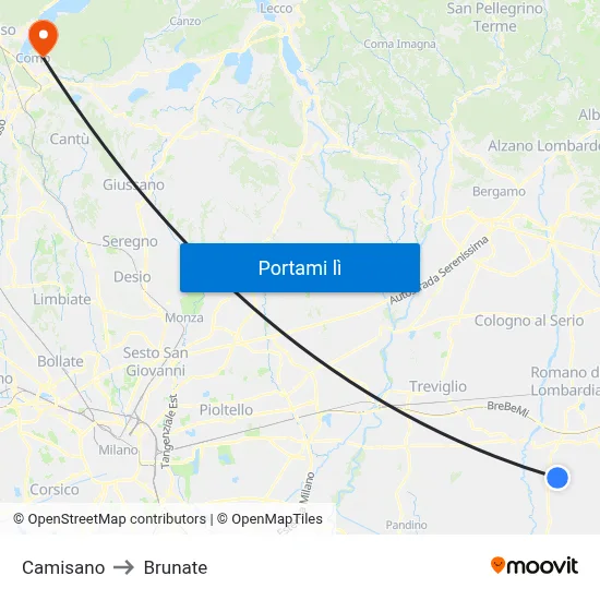 Camisano to Brunate map