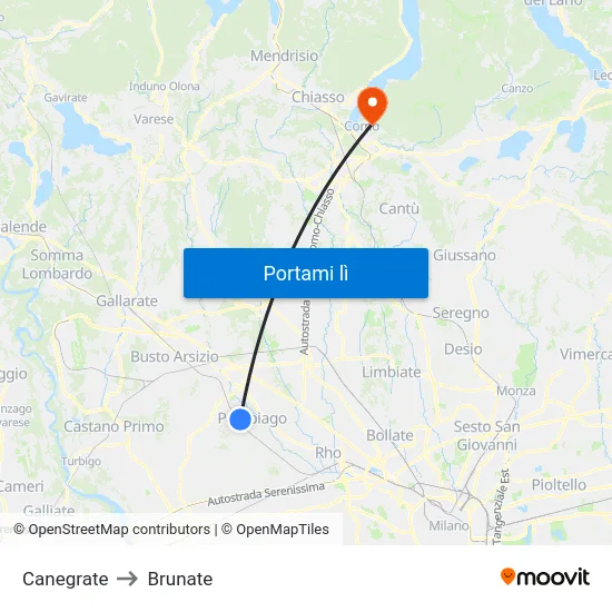 Canegrate to Brunate map