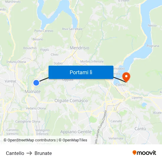 Cantello to Brunate map