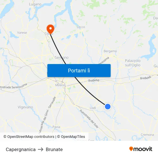 Capergnanica to Brunate map