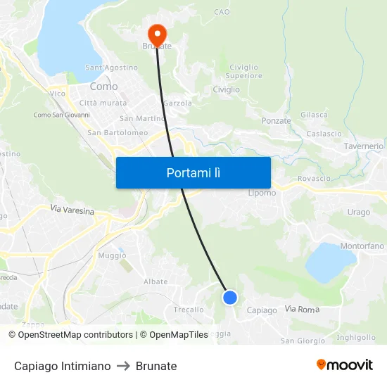 Capiago Intimiano to Brunate map