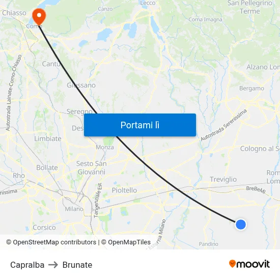 Capralba to Brunate map