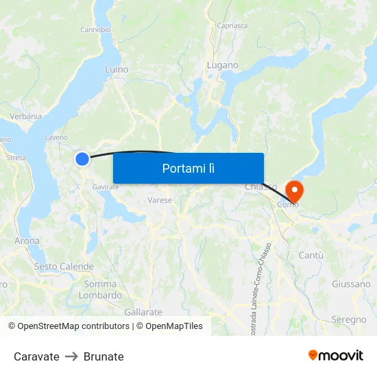 Caravate to Brunate map