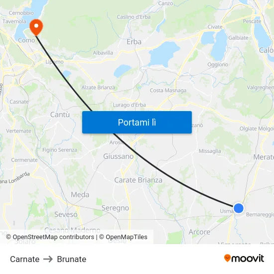 Carnate to Brunate map