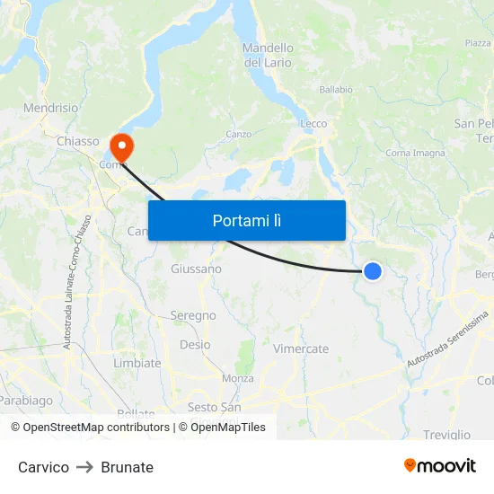 Carvico to Brunate map