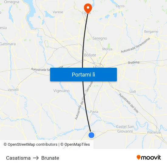 Casatisma to Brunate map