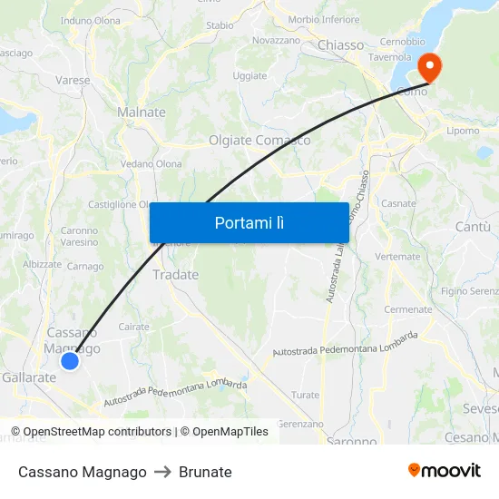 Cassano Magnago to Brunate map