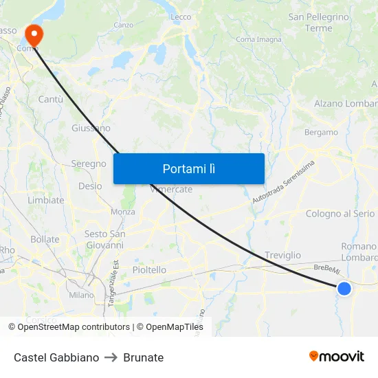 Castel Gabbiano to Brunate map