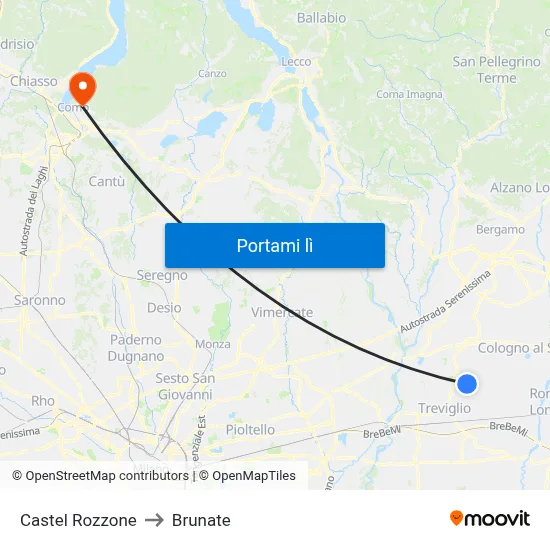 Castel Rozzone to Brunate map